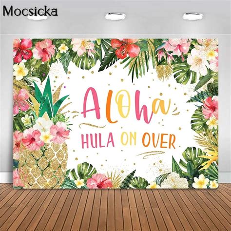 Summer Aloha Backdrop Hawaiian Luau Party Tropical Flowers Pineapple