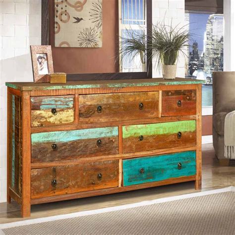 Sierra Rustic Reclaimed Wood Large Bedroom Dresser With Drawers