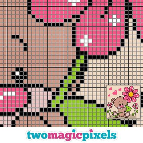 Flower Bear C2C Graph SC Graph Cross Stitch Graph By Two Magic Pixels