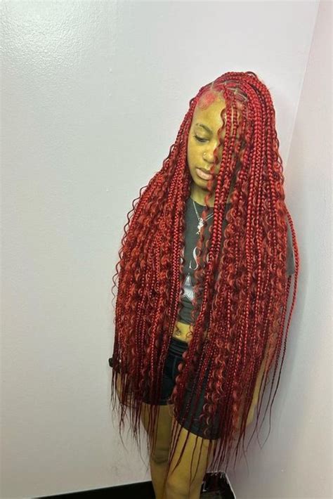 30 Fiery Red Knotless Braids For A Bold Look Braids Knotless Red Boho