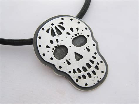 Sterling Silver Sugar Skull Necklace Silver Skull Necklace Day Of The