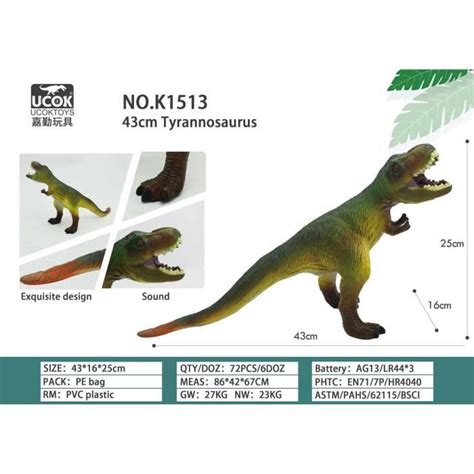 A13 environ 43 cm Modèle de tyrannosaure Rex en caoutchouc souple