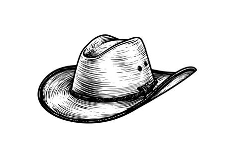 Cowboy or sheriff or farmer hat in engraving style. Hand drawn ink sketch. Vector illustration ...