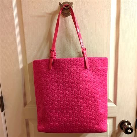 Michael Kors Bags Michael Kors Hot Fucshia Pink Embossed Fabric Tote Euc Poshmark