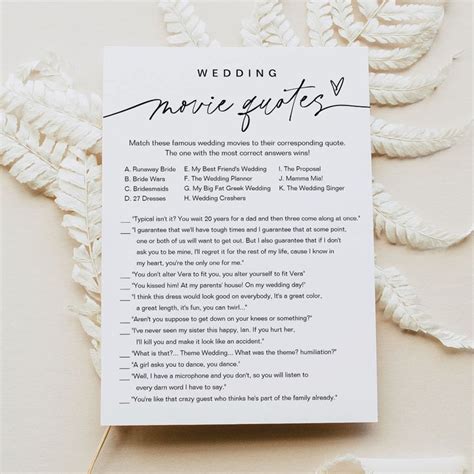 EVERLEIGH Wedding Movie Quotes Bridal Shower Game Invitation Bridal