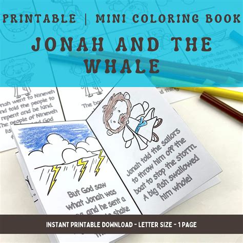 Jonah and the Whale Mini Coloring Book for Kids, Printable Coloring ...