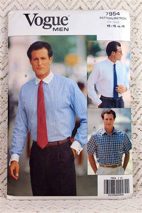 Vogue 7954 Mens Shirt Sewing Pattern Mens Etsy Mens Sewing Patterns Mens Shirts Vogue Men