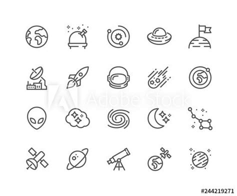 Simple Set Of Space Related Vector Line Icons Contains Such Icons As