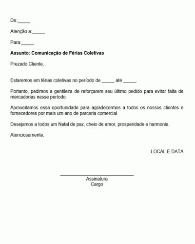 Referência de Aviso de Férias Incentivos Modelo Simples Modelo