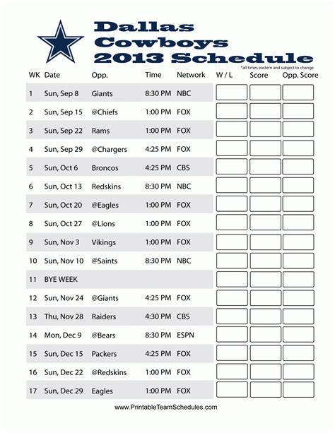 Printable Dallas Cowboys Schedule 2025 Kian Hayes