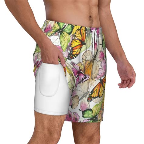 Uemuo Butterflies2 Pattern Mens Swim Trunks Quick Dry Board Shorts With