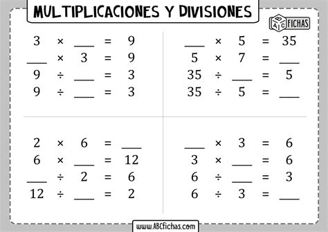 Multiplicaciones Y Divisiones Para Resolver Abc Fichas