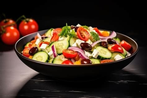 Premium Ai Image Greek Salad With Feta Cheese And Olive Oil On Plate