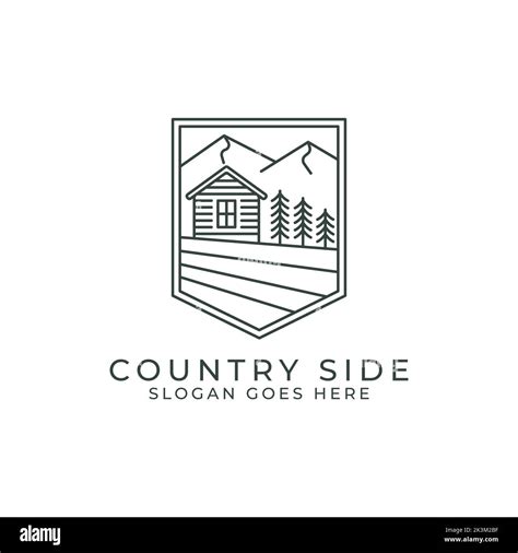 Country Side Outline Logo Design Square Vector Line Square With Cabins