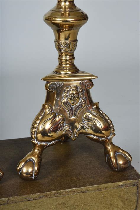 18th Century Brass Altar Pricket Candlesticks Bada