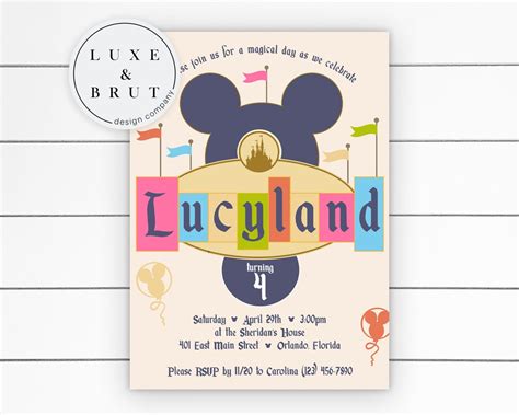 Magical Disneyland Birthday Party Invitation Classic Colors Wdw