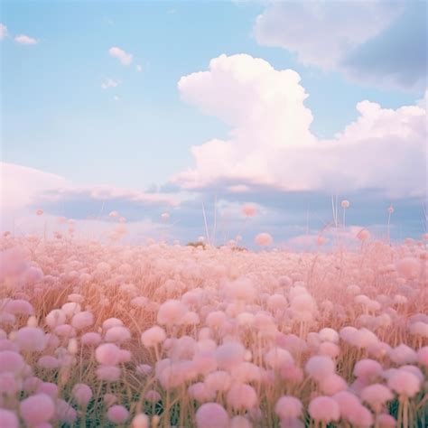 Premium Ai Image Blue Sky With Soft Clouds Above Fields And Flowers