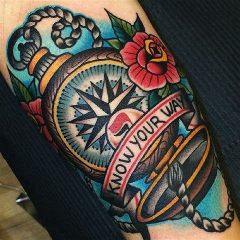 50 Compass Tattoo Designs That Evoke Your Adventurous Spirit Tats N Rings Traditional