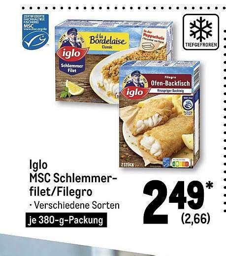 Iglo Msc Schlemmerfilet Oder Filegro Angebot Bei Metro Prospekte De