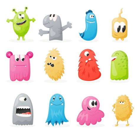 Premium Vector | Set of vector cartoon funny monsters