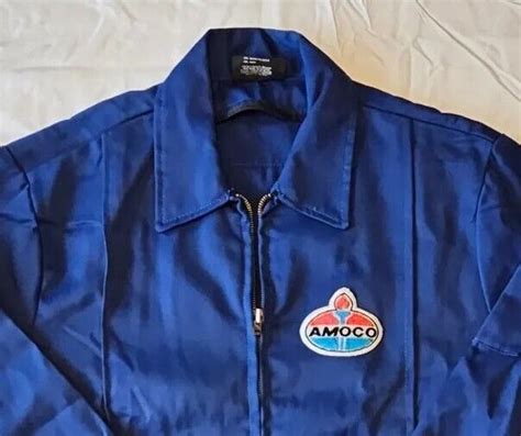 Vintage Amoco Gas Jacket Mens 38 Tall Blue Petroliana Patch Full Zip