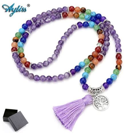 Buddhistische Chakra Mala Mit Quaste Amethyst Tigerauge Co