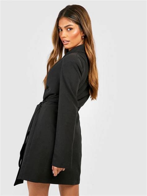 Boohoo Tie Waist Tailored Blazer Dress Black Uk