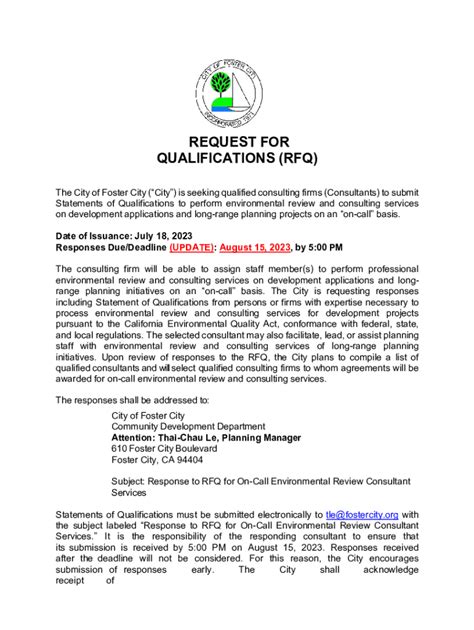 Fillable Online Request For Qualifications Rfq City Of El Monte On