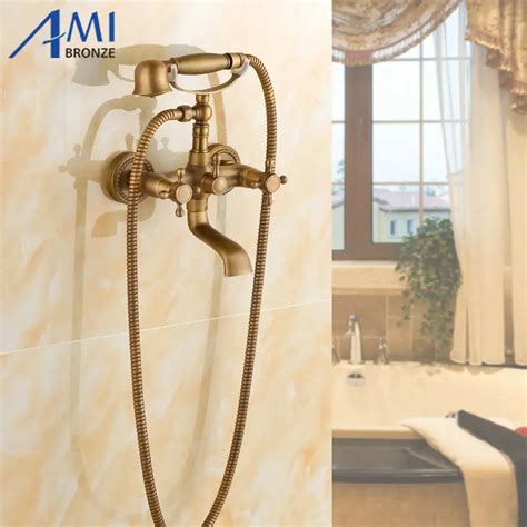 Antique Brass Bathroom Bath Tub Handheld Shower Head Set With Shower