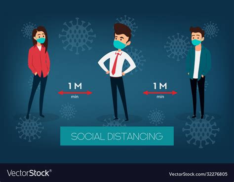 Social Distancing People In Mask Coronavirus Vector Image