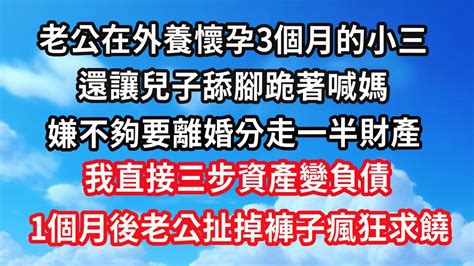 老公在外養懷孕3個月的小三，還讓兒子舔腳跪著喊媽，嫌不夠要離婚分走一半財產，我直接散佈資產變負債，1個月後老公扯掉褲子瘋狂求饒心靈回收站