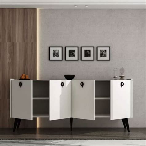 Buffet Jeslie Pakoworld Melamine White Dark Grey 180x40x79cm