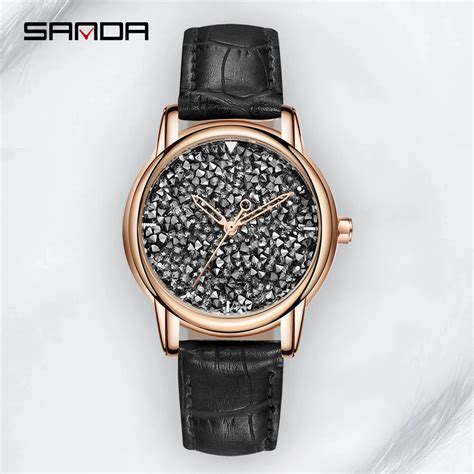 Sanda Brand Fashion Women Watches Full Diamond Leather Watch Woman