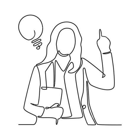 Business Woman Smart Idea Light Concept Continuous Line Drawing