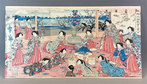 At Auction Antique Japanese Woodblock Triptych