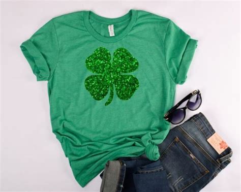 Irish Glitter Shamrock Lucky Womens T Shirt St Patricks Day Plus Size