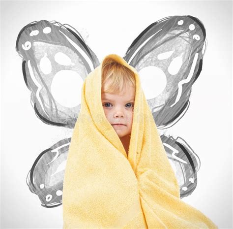 Adorable Happy Baby In Yellow Towel Stock Photo Image Of Active Meal