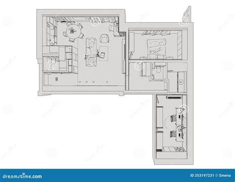 Moderne Innenarchitektur Zeichnung Der Wohnung Stock Abbildung