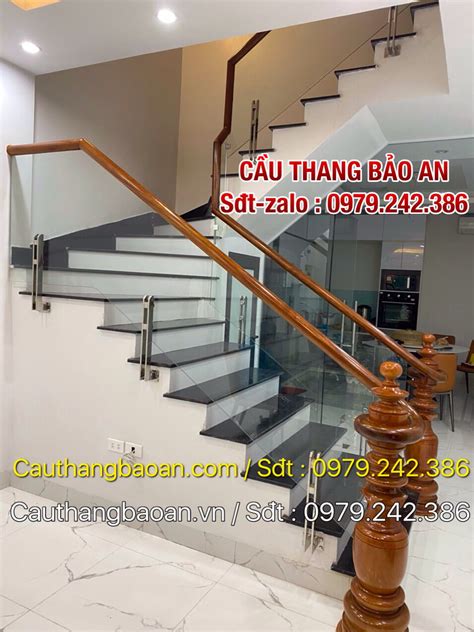 Cầu Thang Kính Cường Lực đẹp Cầu Thang Lan Can Kính Tay Vịn Gỗ Tại Hà