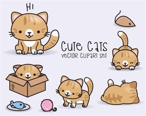 Premium Vector Clipart Kawaii Ginger Cats Cute Ginger Cats Etsy