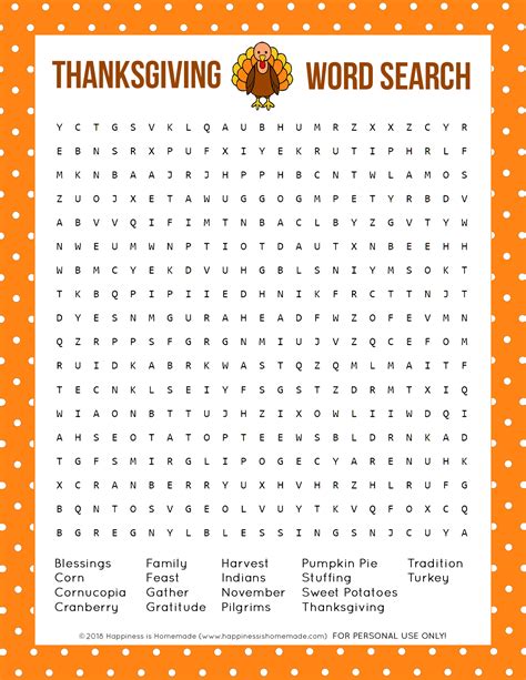 Free Thanksgiving Word Search Printables