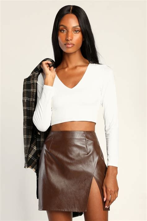 Vegan Leather Skirt Dark Brown Mini Skirt High Waisted Skirt Lulus