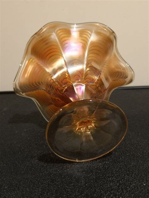 Vintage Marigold Carnival Glass Pedestal Trinket Dish Candy Etsy