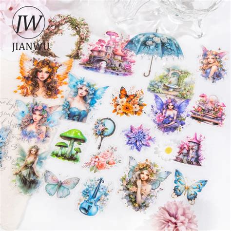 JIANWU 30 Sheets Garden Messenger Series Vintage Flower Material Decor