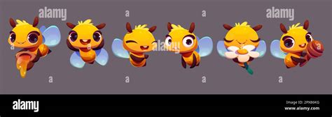 Cute Bee Emotion Expression Mascot Vector Cartoon Isolated Happy And