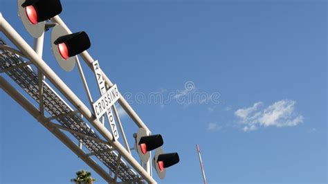 Level Crossing Warning Signal In Usa Crossbuck Notice And Red Traffic