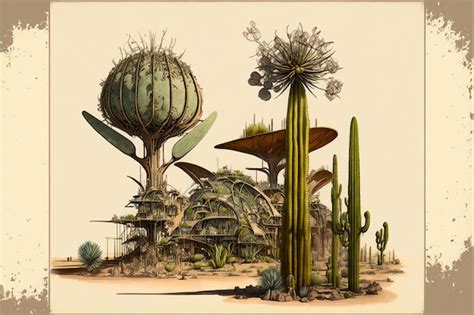 Un Dibujo De Una Escena Del Desierto Con Un Cactus Y Un Cactus Foto