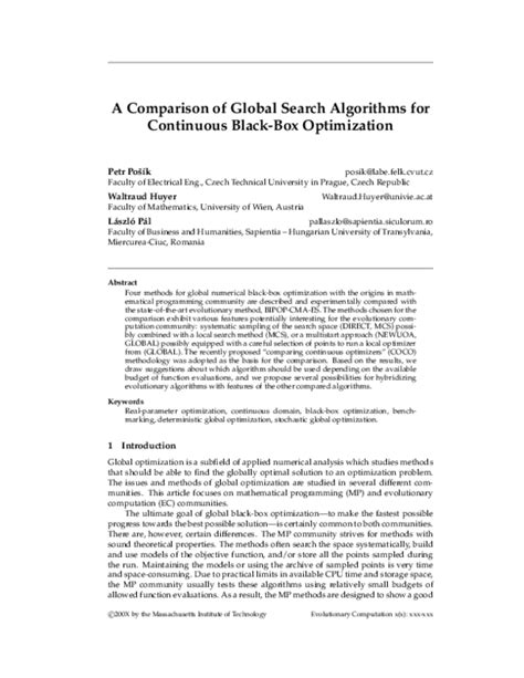 Pdf A Comparison Of Global Search Algorithms For Continuous Black Box