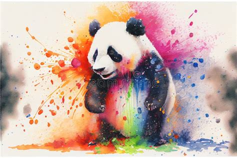 Colorful Rainbow Cute Adorable Cheerful Happy Panda Bear Watercolor