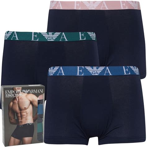 Buy Emporio Armani Mens Three Pack Trunks Marine Marine Marine